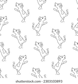 Seamless pattern with jumping dog hand drawn doodle outline vector