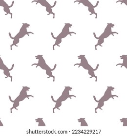 Patrón sin foco. Saltando cachorro de pastor europeo oriental aislado de fondo blanco. Silueta de perro. Textura sin fin. Diseño para papel pintado, tela, plantilla, diseño de superficie. Ilustración vectorial.