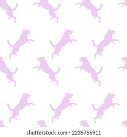 Patrón sin foco. Saltando cachorro de pastor europeo oriental aislado de fondo blanco. Silueta de perro. Textura sin fin. Diseño para papel pintado, tela, plantilla, diseño de superficie. Ilustración vectorial.