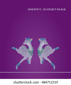 Seamless pattern with jumping fallow deer, dressed in winter clothes