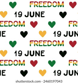 Seamless pattern for Juneteenth. Freedom Day in USA concept. Vector hand drawn hearts in traditional african colors isolated on white background