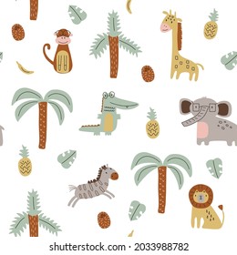 Seamless pattern with jungle animals