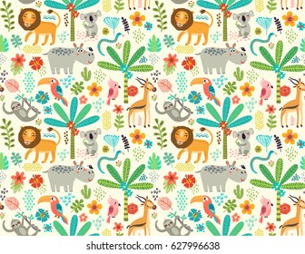 Seamless pattern with jungle animals 