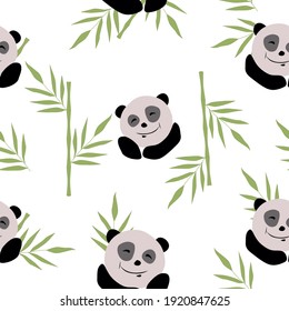 Seamless Pattern Of Jungle Animals, Panda Sleeping On A Branch