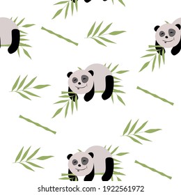 Seamless pattern of jungle animals, panda sleeping on a branch