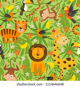 seamless pattern with jungle animals - vector illustration, eps