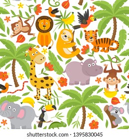 seamless pattern with jungle animals - vector illustration, eps