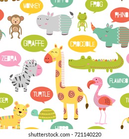 seamless pattern with jungle animals - vector illustration, eps