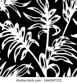Seamless pattern. Jungle background. Tropic leaves. Summer print. Black and white pattern. Palm leaf. Modern stylish texture. Trendy design. Monochrome  contemporary pattern with tropical leaves