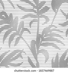 Seamless pattern. Jungle background. Tropic leaves. Palm leaf. Modern stylish silver foil texture. Contemporary tropical leaves. Trendy pattern. Design wallpaper, wrapping paper, gift wrapper, prints