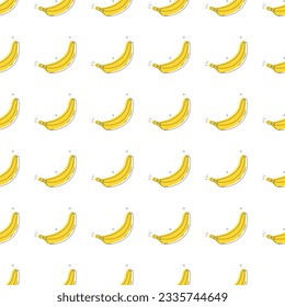 Seamless pattern with jungle bananas. Cute little cartoon on white background, forest fruit watercolor illustration
