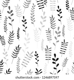 Seamless pattern jungle foliage plants and foliage cute seamless pattern. Vector outline leaves