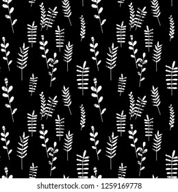 Seamless pattern jungle foliage plants and foliage cute seamless pattern. Vector outline leaves