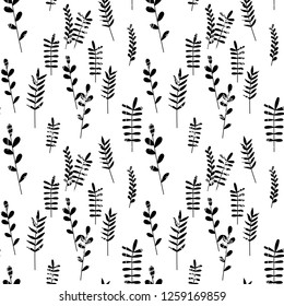 Seamless pattern jungle foliage plants and foliage cute seamless pattern. Vector outline leaves