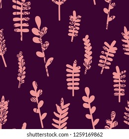 Seamless pattern jungle foliage plants and foliage cute seamless pattern. Vector outline leaves