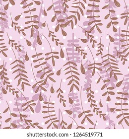 Seamless pattern jungle foliage plants and foliage cute seamless pattern. Vector outline leaves