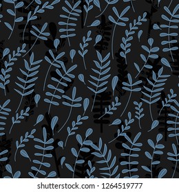 Seamless pattern jungle foliage plants and foliage cute seamless pattern. Vector outline leaves