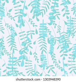 Seamless pattern jungle foliage plants and foliage cute seamless pattern. Vector outline leaves