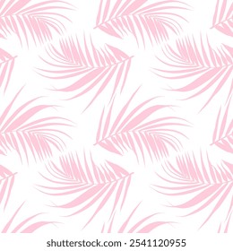 Seamless pattern of jungle pink palm leaves. Tropical leaves seamless vector floral pattern background. Vector illustration in trendy style.