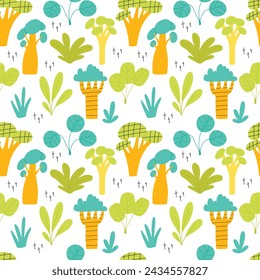 Seamless pattern with jungle plants. Kids pattern from a plant. Vector illustration.