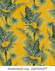 Seamless pattern with jungle plants and leaves in victorian style. Vector
