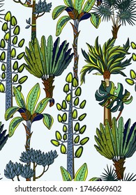 Seamless pattern with jungle trees in cartoon style. Vector.