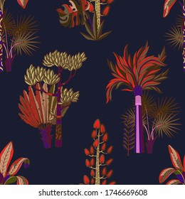 Seamless pattern with jungle trees in cartoon style. Vector.