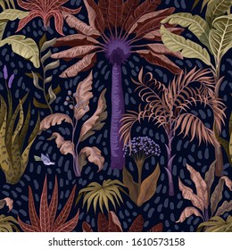 Seamless pattern with jungle trees, palm,  banana and other. 