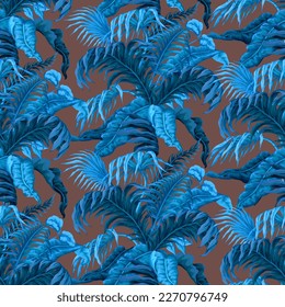 Seamless pattern with jungle and tropical leaves. Vector