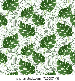 Seamless pattern with jungle tropical monstera leaves, vector illustration. Texture for wallpapers, textile design, web page backgrounds