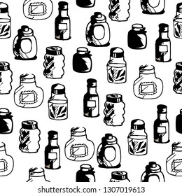 seamless pattern with jurs and bottles 