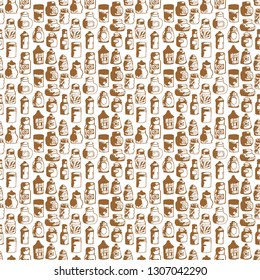 seamless pattern with jurs and bottles 