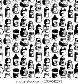 seamless pattern with jurs and bottles 