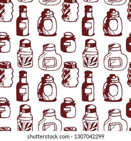 seamless pattern with jurs and bottles 