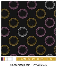 Seamless pattern. Just abstract circles shaded in the style stipplism. Vector texture design