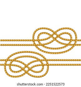 Seamless pattern with jute rope knots. Nautical, fishing and decorative nodes.
