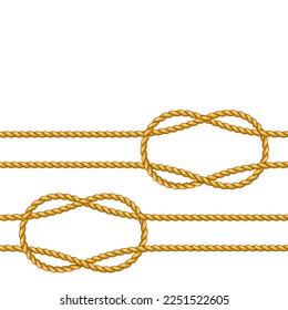 Seamless pattern with jute rope knots. Nautical, fishing and decorative nodes.