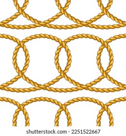 Seamless pattern with jute rope knots. Nautical, fishing and decorative nodes.