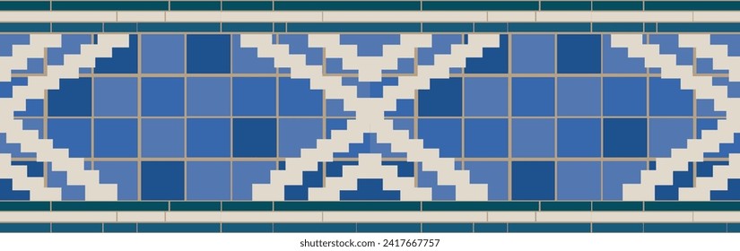 Seamless pattern from Kalta Minar building in Ichan qala, Xiva, Uzbekistan. Building pattern ic cobalt blue color. Uzbekistan culture.