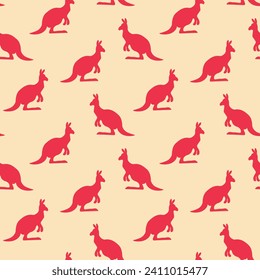 Seamless pattern with Kangaroo silhouette on color background. Vector  illustration for card design, poster, fabric, textile. Pray for Australia and animals.