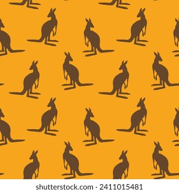 Seamless pattern with Kangaroo silhouette on color background. Vector  illustration for card design, poster, fabric, textile. Pray for Australia and animals.