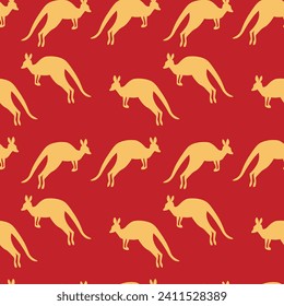 Seamless pattern with Kangaroo silhouette on color background. Vector  illustration for card design, poster, fabric, textile. Pray for Australia and animals.