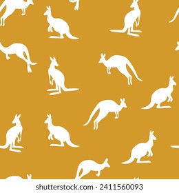 Seamless pattern with Kangaroo silhouette on color background. Vector  illustration for card design, poster, fabric, textile. Pray for Australia and animals.