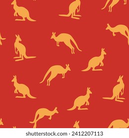 Seamless pattern with Kangaroo silhouette on color background. Vector  illustration for card design, poster, fabric, textile. Pray for Australia and animals.