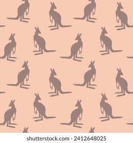 Seamless pattern with Kangaroo silhouette on color background. Vector  illustration for card design, poster, fabric, textile. Pray for Australia and animals.