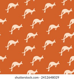 Seamless pattern with Kangaroo silhouette on color background. Vector  illustration for card design, poster, fabric, textile. Pray for Australia and animals.