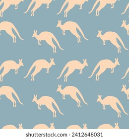 Seamless pattern with Kangaroo silhouette on color background. Vector  illustration for card design, poster, fabric, textile. Pray for Australia and animals.