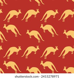 Seamless pattern with Kangaroo silhouette on color background. Vector  illustration for card design, poster, fabric, textile. Pray for Australia and animals.