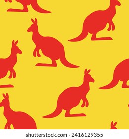 Seamless pattern with Kangaroo silhouette on color background. Vector  illustration for card design, poster, fabric, textile. Pray for Australia and animals.