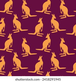 Seamless pattern with Kangaroo silhouette on color background. Vector  illustration for card design, poster, fabric, textile. Pray for Australia and animals.